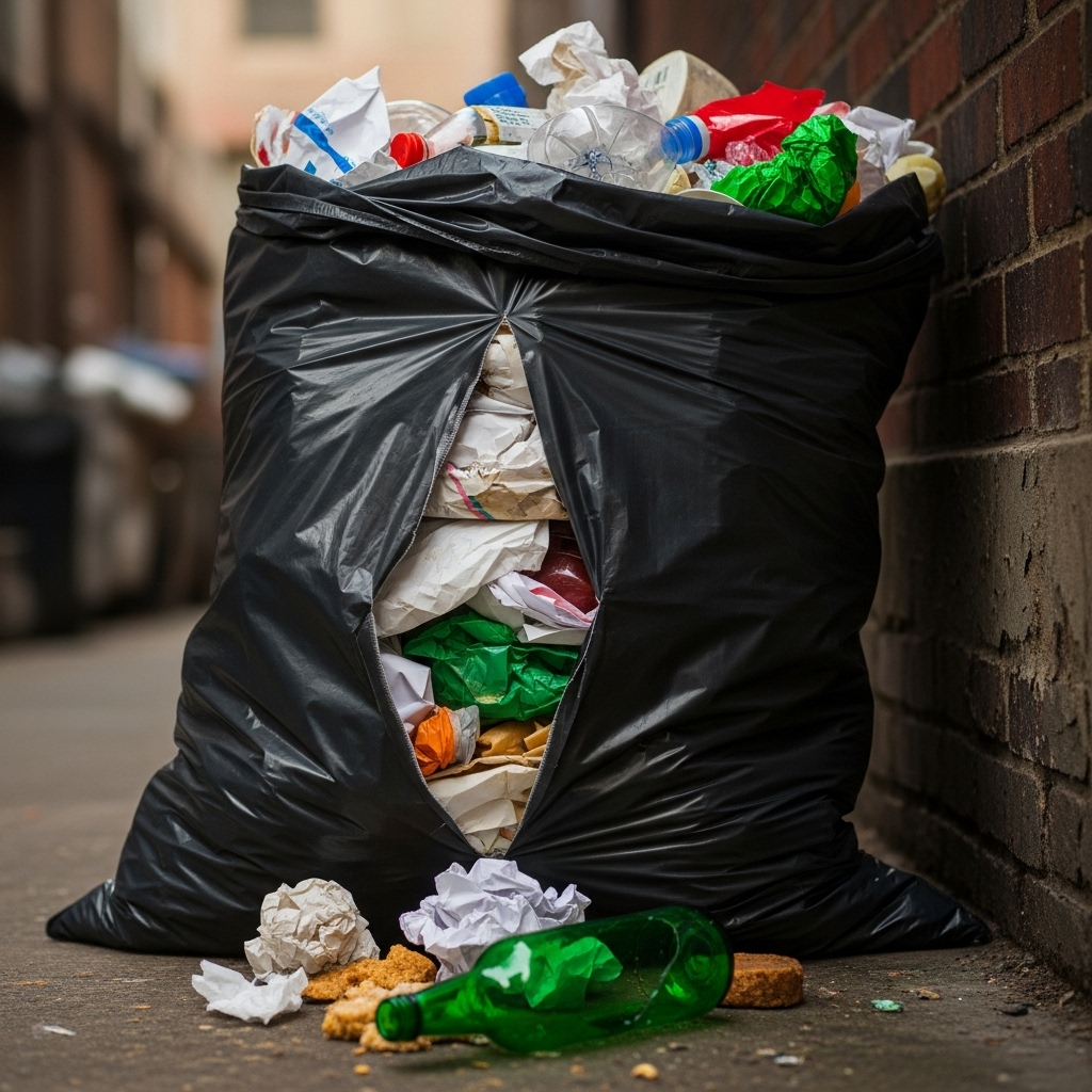 Рулоны плёнки и мешки для мусора на линии производства