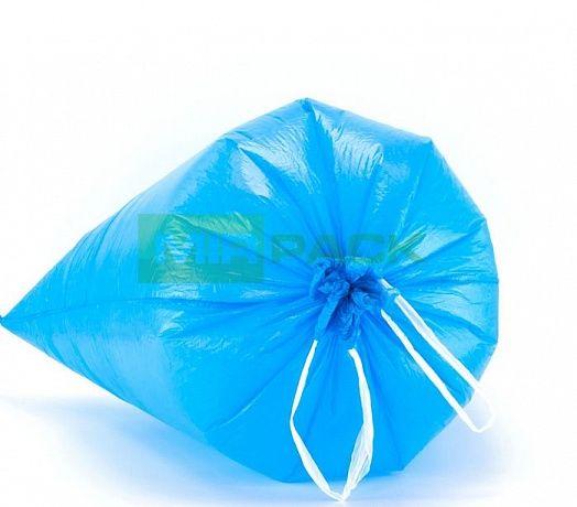 Мешки для мусора с завязками 35 л, 30 мкм, 10 штук, ПCД, синий, для тяжелого и острого мусора прямое дно + ленты для затягивания - Вид 4